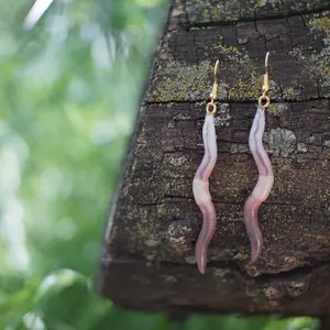 Dangling Ear Worms handmade hyper realistic earthworm earrings unique statement jewelry for nature lovers