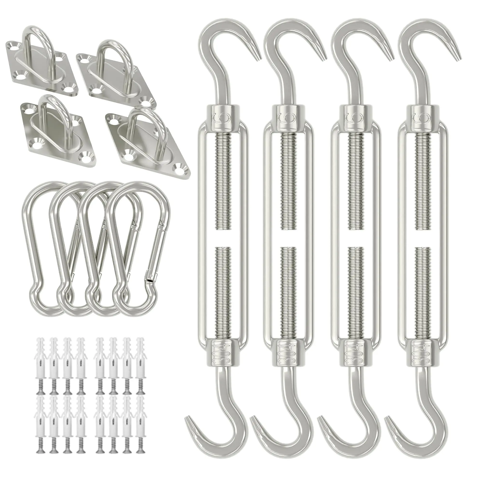 Outdoor 6 Inch Shade Sail Installation Hardware Set, Heavy Duty 304 Stainless Steel Turnbuckles & Wall Brackets, Universal Awning Attachment Kit for Rectangle Triangle Shade Sail