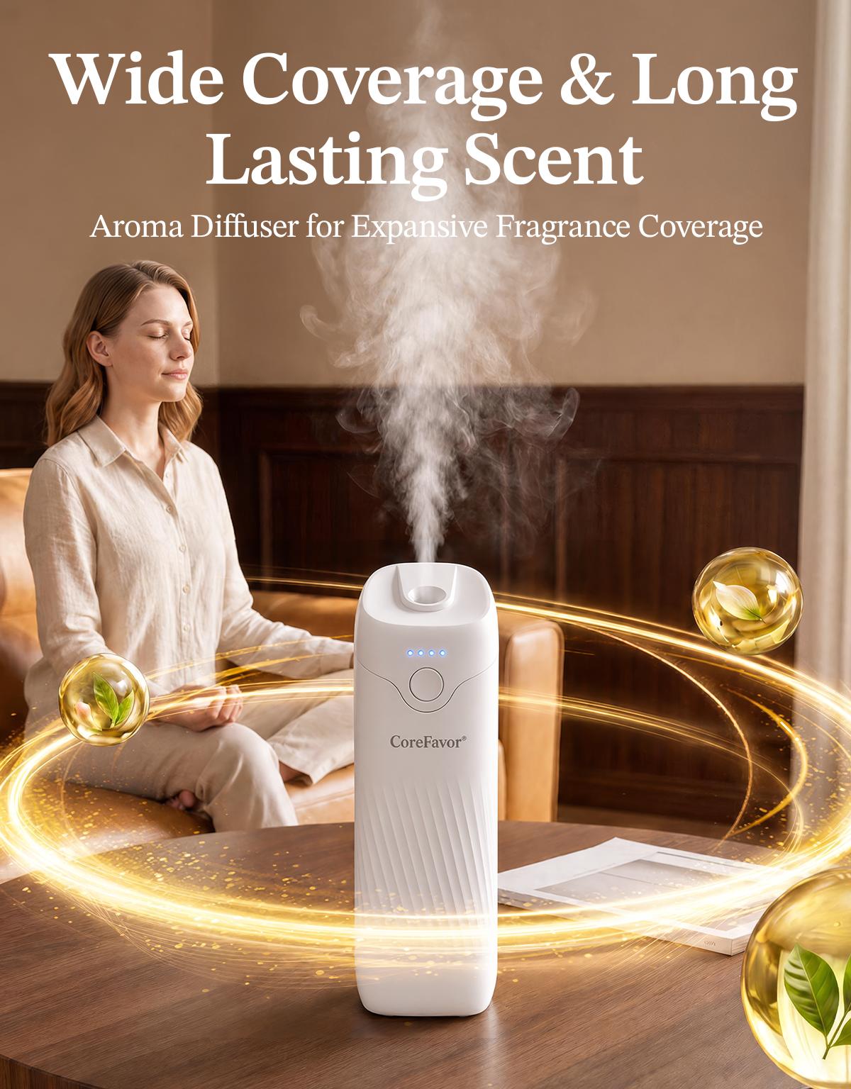 CoreFavor Waterless Essential Oil Diffuser - 120ml Cordless Compact Form Portable Unit, USB Rechargeable Batteries, Wall Mount, 4 Adjustable Fragrance Levels, Quiet Small Footprint Humidifier for Bathroom, Bedroom, 0.12L CoreFavor Waterless Essential Oil Diffuser - 120ml Cordless Compact Form Portable Unit, USB Rechargeable Batteries, Wall Mount, 4 Adjustable Fragrance Levels, Quiet Small Footprint Humidifier for Bathroom, Bedroom, 0.12L