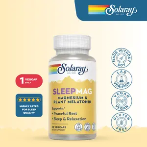 Solaray SleepMag Magnesium Glycinate & Plant-Based Melatonin Capsules for Adults – Mood, Relaxation & Sleep Support Supplement
