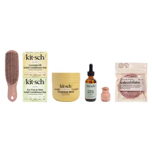Kitsch Healthy Scalp Reset Bundle - Deep Cleanse & Nourish Haircare Set with Scalp Renewal Brush, Tea Tree & Mint Conditioner Bar, Coconut Oil Mask, Rosemary Oil, and Exfoliator