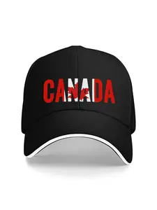 "1pc Bold red stripes ""CANADA"" djustable, machine-washable baseball cap, perfect for outdoor activities, unisex, and casual style for all seasons "
