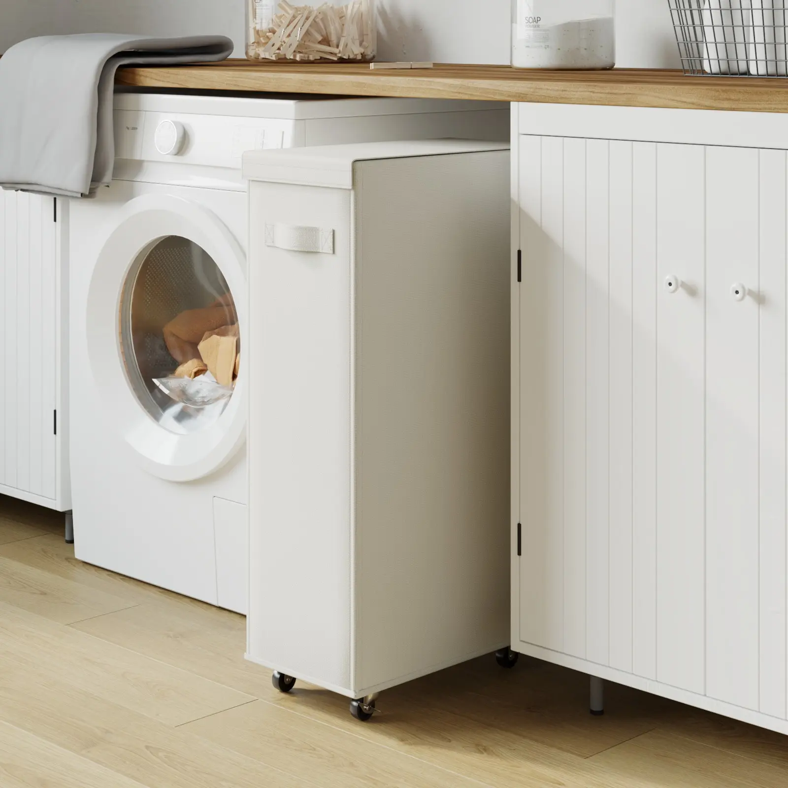 Foldable Fabric Laundry Basket with Lid and Wheels, Slim Gap Storage Bin, Multifunctional Portable Trash Can for Bathroom, Laundry Room, Dormitory, Wheeled Laundry Basket, Folding Laundry Basket, Collapsible Storage Baskets, Foldable Laundry Hamper
