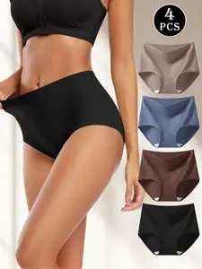 Hotcom Women's Plus Size High Waist Briefs Minimalist Soft Comfy Breathable Cotton Panties for Daily Wear Ladies Underwear for All Seasons Hipster Briefs multipack Outfits Pleated Seamless