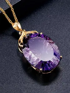 Elegant Artificial Gemstone Decor Pendant Necklace for Women, Stainless Steel Jewelry for Party, Daily Clothing Decor, Trendy All-match & Exquisite Jewelry for Valentine's Day without Box, Zircon Necklace, Pendant Design