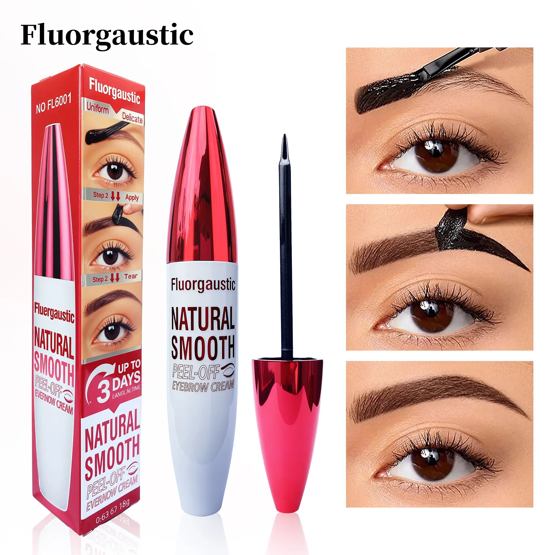 Easy Peel-Off Eyebrow Gel-Primer Base Cosmetic Makeup, 18g Alcohol-Free Waterproof Sweatproof Long-Lasting Eyebrow Tint for All Skin Types, Darkbrown (1#) or Black, Natural Smooth Daily Use