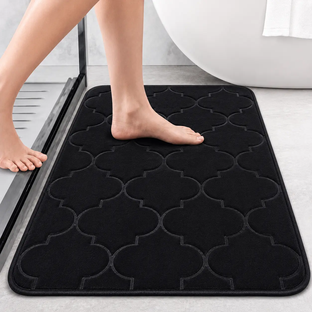Memory Foam Bath Mat Rug 24x16, Ultra Soft Absorbent Non Slip Bathroom Rug, Machine Washable Bath Carpet, Black