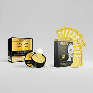 24K Gold Eye Mask & Patches Bundle, 60pcs Moisturizing Eye Masks with 5 Counts Firming Gel Patches, Collagen and Hyaluronic Acid for Brightening and Lifting Eye Care