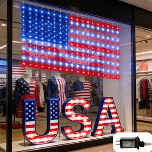 US Flag Net Lights, 2 m x 1.2 m, 230 LEDs, includes US plug, mixed colors, button control, IP44 rating, suitable for Independence Day, National Day, Christmas, and New Year parties