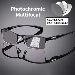 Business Progressive Multifocal Reading Glasses Trendy Near Far Presbyopia Vintage Photochromic Sun Glasses Eyewear  Gifts