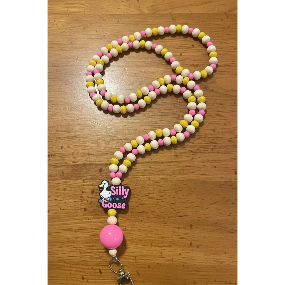 Silly Goose Custom Wood Beaded Lanyard