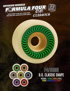 Spitfire F4 OG Classics Natural 99 Skateboard Wheels (Set of 4) with Skateboard Grip
