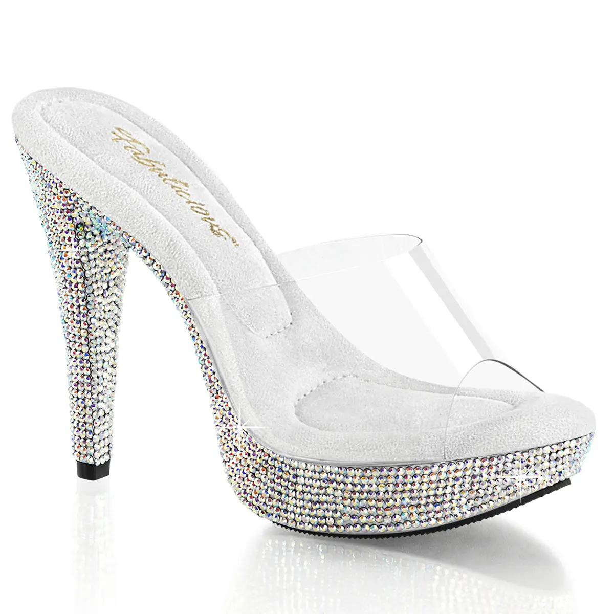 Chic Rhinestone Platform Sandals for Women, 5" Stiletto Heel Exotic Dancer Shoes with Transparent Strap, Sexy Pageant Footwear, Fashionable Sandals, High Heeled Sandals, Rhinestones