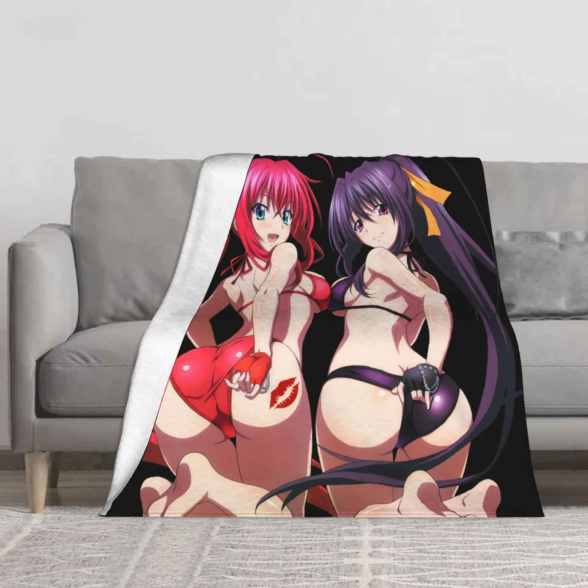 High School DxD Anime Blanket, Rias Gremory & Akeno Himejima Waifu Throw, Otaku Essential Room Decor Gift
