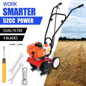 Petrol Cultivator 2 Stroke 9000RPM 1.2L Fuel Tank 6-inch Working Depth 7.9-inch Tilling Width Digging 3HP/1.65kW 52cc Garden Mini Tiller Garden Accessory