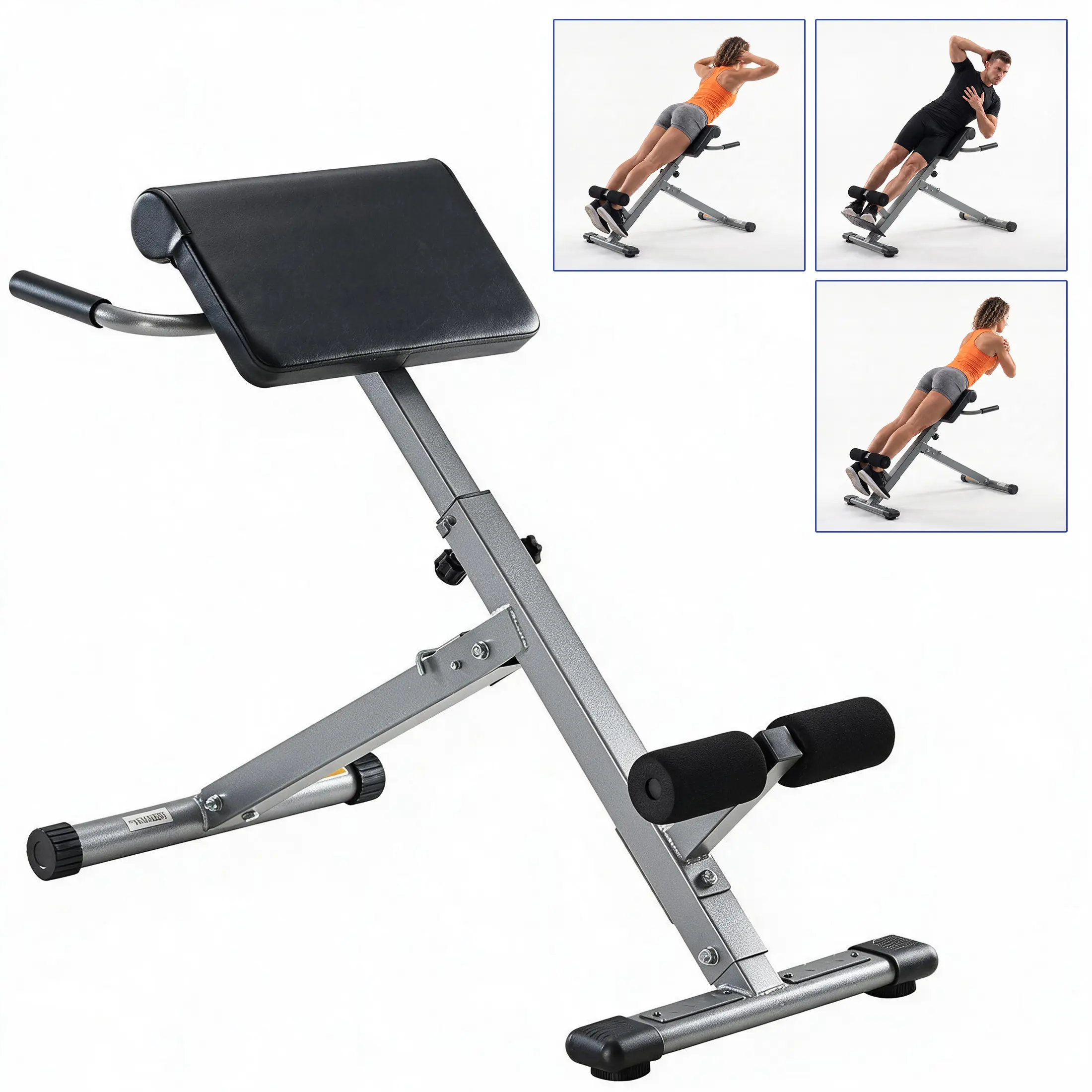 Sweetcrispy Dual-Adjustable Roman Chair Back Extension Machine - Home Gym Equipment, 2-Gear Calf Baffle, 6-Gear Height, Foldable Hyperextension Bench for Lower Back, Glutes, Hamstrings