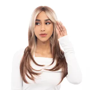 25-Inch Straw Blonde Reverse Ombre (Scorched Brown Roots) Straight Synthetic Wig | 【Heat Resistant】【Cap Included】 | #10 FSGB