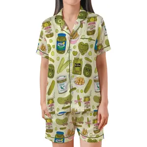 Pickle Pajamas Set, Canned Pickles Satin Pajamas, Dill Pickle Lover Gift, Homemade Pickle PJ Shorts Set, Pickle Jar Pajama, Foodie Nightwear