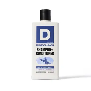Duke Cannon Supply Co. 2-in-1 Hair Wash 14oz, Naval Diplomacy smells like bergamot and aquatic musk, shampoo and conditioner