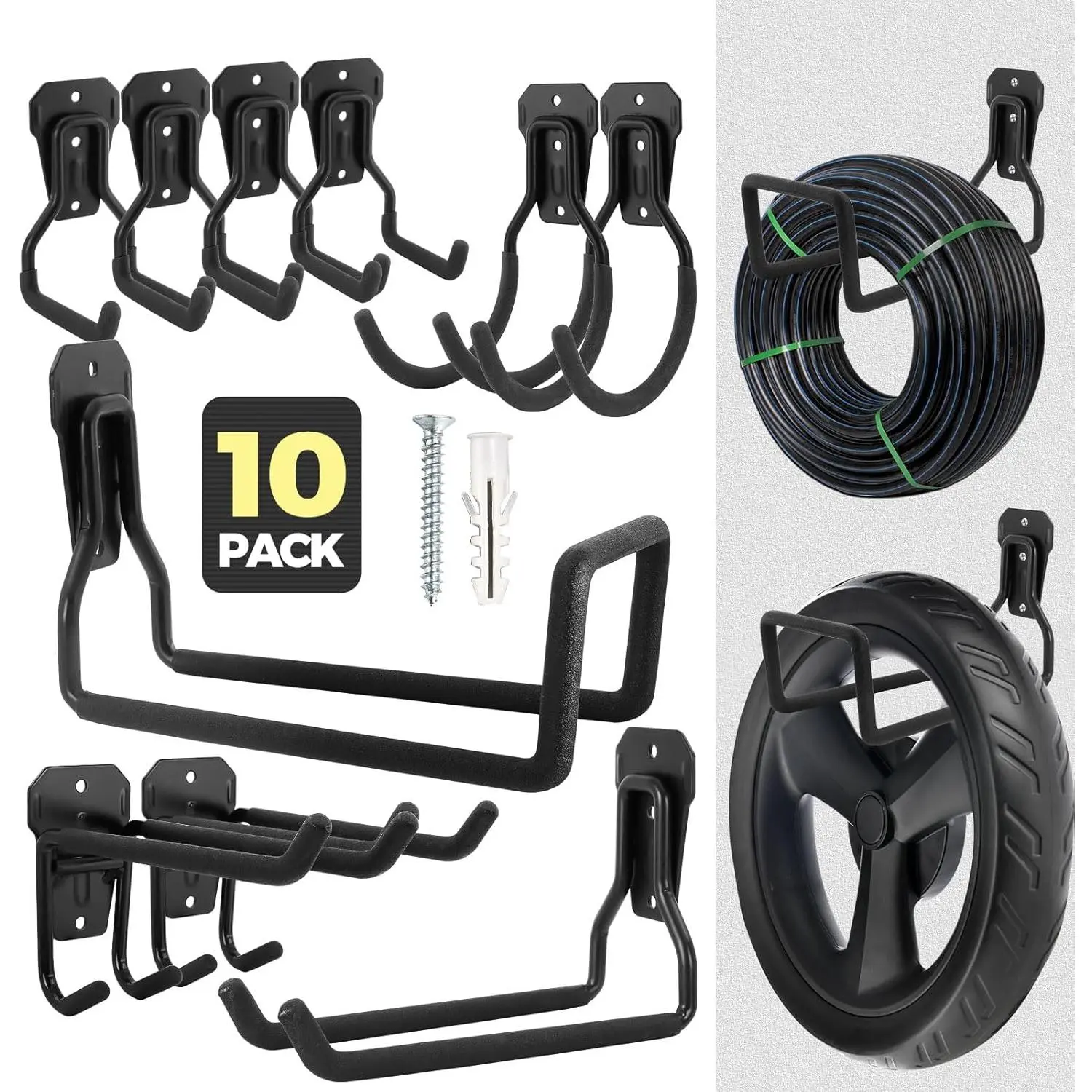 Slatwall Hooks Heavy Duty, 10-Pack Garage Hooks, Metal Wall Organizer for  Ladder  Hose,  in Kitchen, Garden, Garage, Tool Oragnization