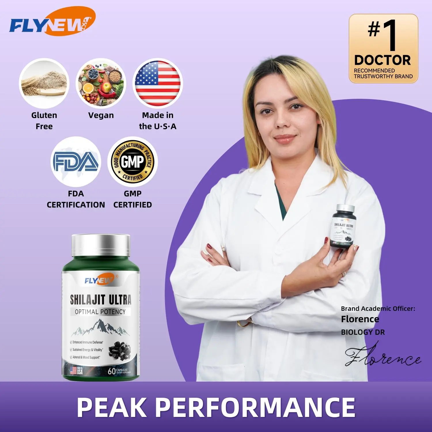 FLYNEW Shilajit for Men Women, Shilajit with Naturally Fulvic Acid & L-Arginine, Himalayan Shilajits for Extra Power, Stamina & Immune Support, Non-GMO, Made in USA, 60 Capsules, 1,300mg Per Serving