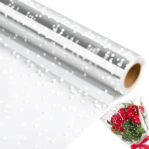 Clear Cellophane Wrap Roll | 100’Ft. Long X 34”In. Wide | 2.5 Mil Thick Crystal Clear with Irregular White Dot | Bouquet, Baskets, Gifts, Crafts, Treats, Wrapping (34" Fold into 17")