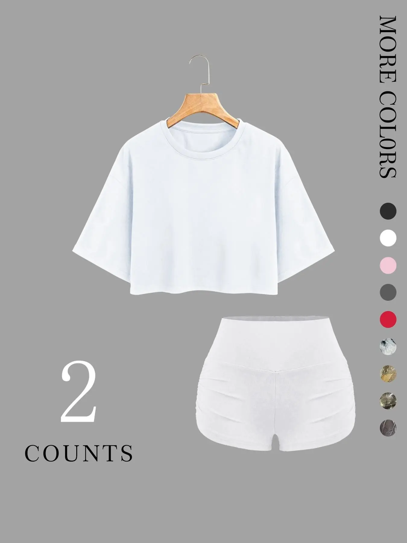 Women's 2-Piece Crop Top & Shorts Set, Casual Activewear Set, Oversized Short Sleeve Tee, High-Waisted Ruched Yoga Shorts, Trendy Casual for Workouts & Streetwear, Athleisure Outfit, Summer Fitness Outfit