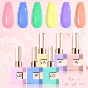 JR 6 Pcs 15 ML Gel Polish Set Gel Based UV Gel Soft Gel Nails Same Color Same Bottle Soak Off Gel Polish Kit Nail Care Nail Art Manicure Salon DIY at Home for Women (Macaron colors Burgundy Red Nude Pink Purple Beige Blue)