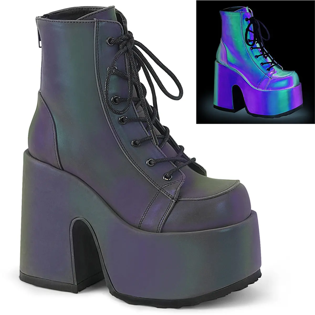 Demonia Camel-203 Green Multi Reflective Ankle Boots Demonia Camel-203 Green Multi Reflective Ankle Boots