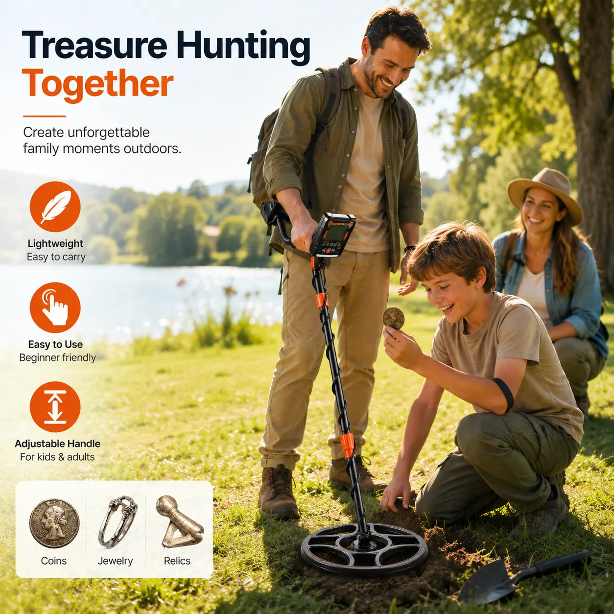 Professional 12-in IP68 Waterproof Metal Detector for Adults - High Accuracy Gold Detector with Display, Headphones, 6 Modes, Adjustable Length for Treasure Hunting