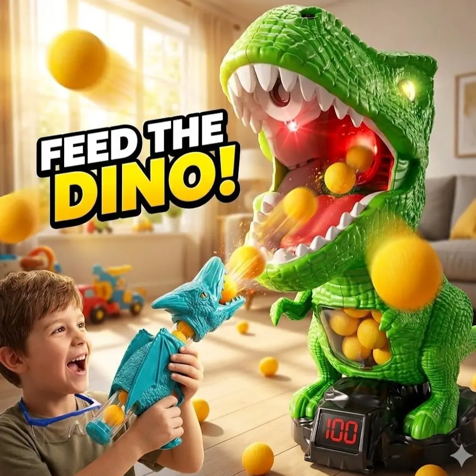 Dinosaur Target Shooting Game for Kids 3+ with Moving Target and Foam Blaster for Outdoor Play