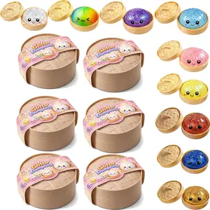 Glitter Dumpling Squishy-Rare Glitter Dumpling Stress Ball, Bun Stress Relief Fidget Low Rising Pink Gold Orange Rainbow Dumplings Toy with Steamer (Random*6)