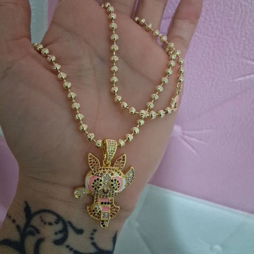 18 -inch small Bead chain with pink cartoon. pendant