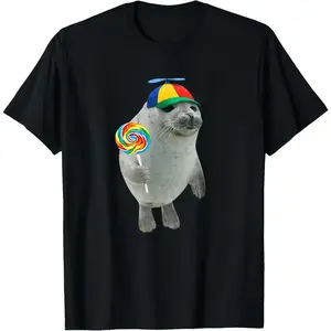 100% CottonSilly Seal with Lollipop Meme T-Shirt