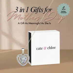 Cate & Chloe Amora 18k White Gold Plated Halo Heart Pendant Necklace for Women – Simulated Diamond Crystal Heart Pendant on 16–18 Inch Cable Chain – Hypoallergenic, Lead & Nickel Free – Luxury Gift Box Included, Perfect Romantic Jewelry Gift