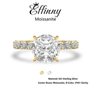 Effinny 2.0 Carat D Color VVS1 Round Excellent Cut Synthetic Moissanite Engagement Ring, 14K Gold-Plated Promise 925 Sterling Silver Jewelry for Women, Wedding, Female