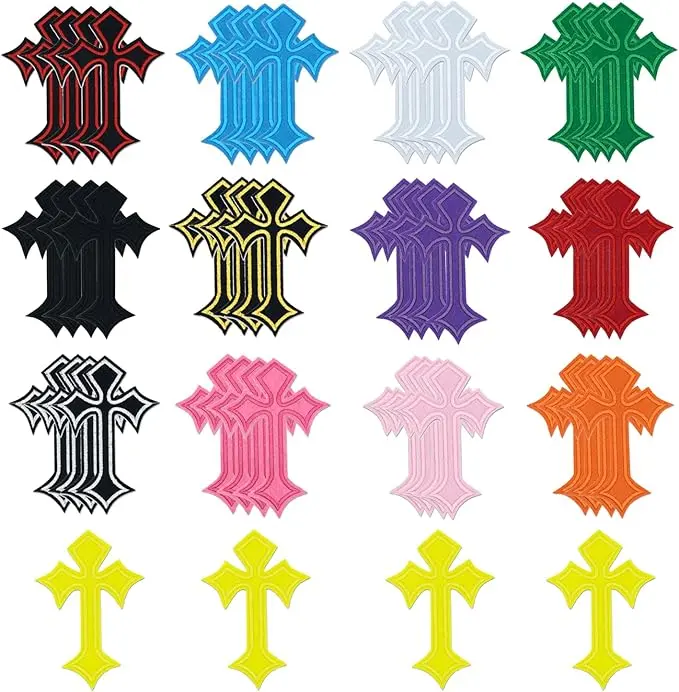 52PCS Cross Iron on Patches, Colorful Cross Embroidered Applique Patch, Vintage Crosses Iron on Sew on Emblem, Embroidery Patches for Clothes Backpacks Jeans Jacket Bags DIY Sewing Craft Decoration