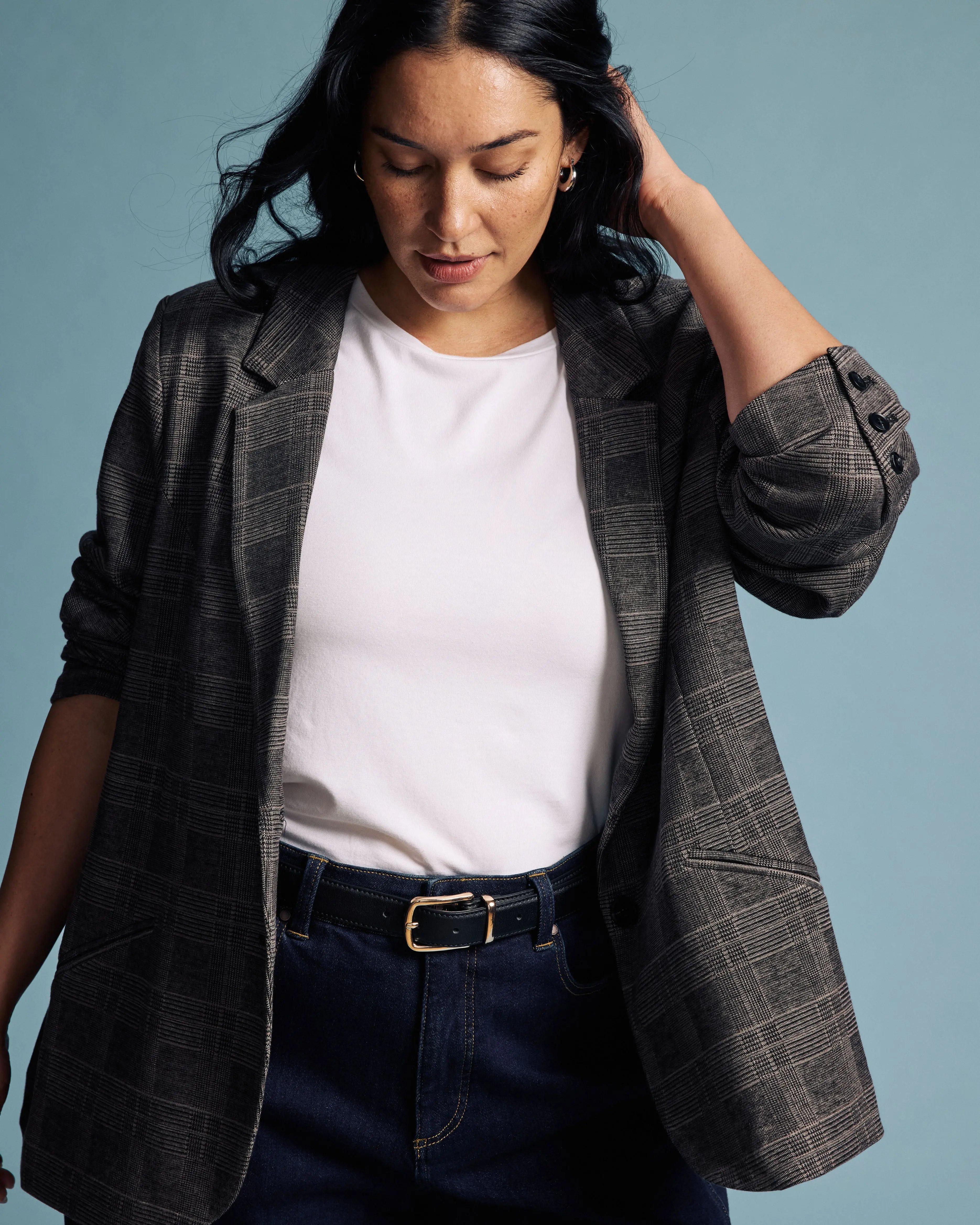 Women's Beas British Plaid Blazer | Stretchy Ponte Fabric with a Soft Feel, Fitted Tailored Cut, Casual Tall-Friendly Design, Ready To Wear, Loveable Style, Butterfly, Tailored Fit, Extra Long, Multi-Size, Elegant