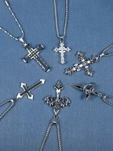 Street Style Cross Pendant Necklace, Stainless Steel Jewelry for Party, Daily Clothing Decor, Trendy All-match & Exquisite Jewelry for Birthday Gift, Cross Necklaces