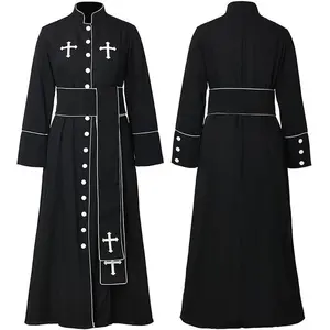 AdultBlackandWhiteClergyCostumeMen'sReligiousPriestFatherCostumeHalloweenPurimPartyCarnivalFancyRolePlayOutfit