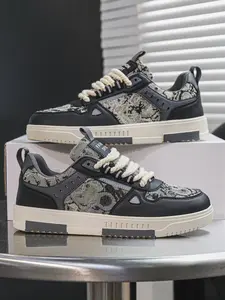 Men's Trendy Colorblock Letter Patchwork Sneakers, Trendy Walking Sneaker, Comfortable Low Top Casual Shoes, All Season Sporty Outdoor Footwear, Lifestyle Colorblock Sneakers
