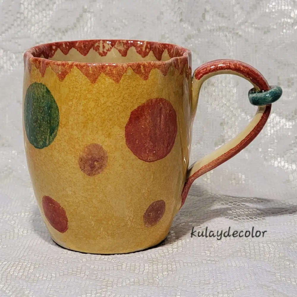 Handmade Hand Painted Italian Pottery Mug Colorful Polka Dot Coffee Cup Italy Reusable Mug  Classic Drinkware Washable Ceramic