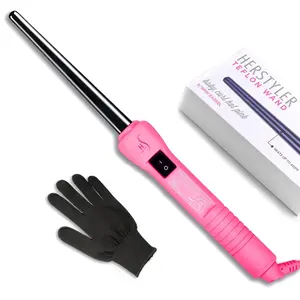 Herstyler Baby Curls Mini Curling Iron | Tapered 1/2 to 3/4 Curling Iron | Skinny Curling Wand for Women | 9mm to 13mm Wand with Dual Voltage | Pink
