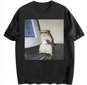 Humorous Vintage Cyber Hamster Graphic Tee Unisex Meme Cringe Humor Casual Cotton Streetwear for Men Women Short Sleeve Crew Neck Summer