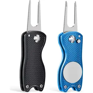Golf Divot Repair Tool for Golfers Foldable Metal Green Tool with Magnetic Putt Alignment Ball Marker Pop-up Fork Tine with Sturdy Aluminum Alloy Handle