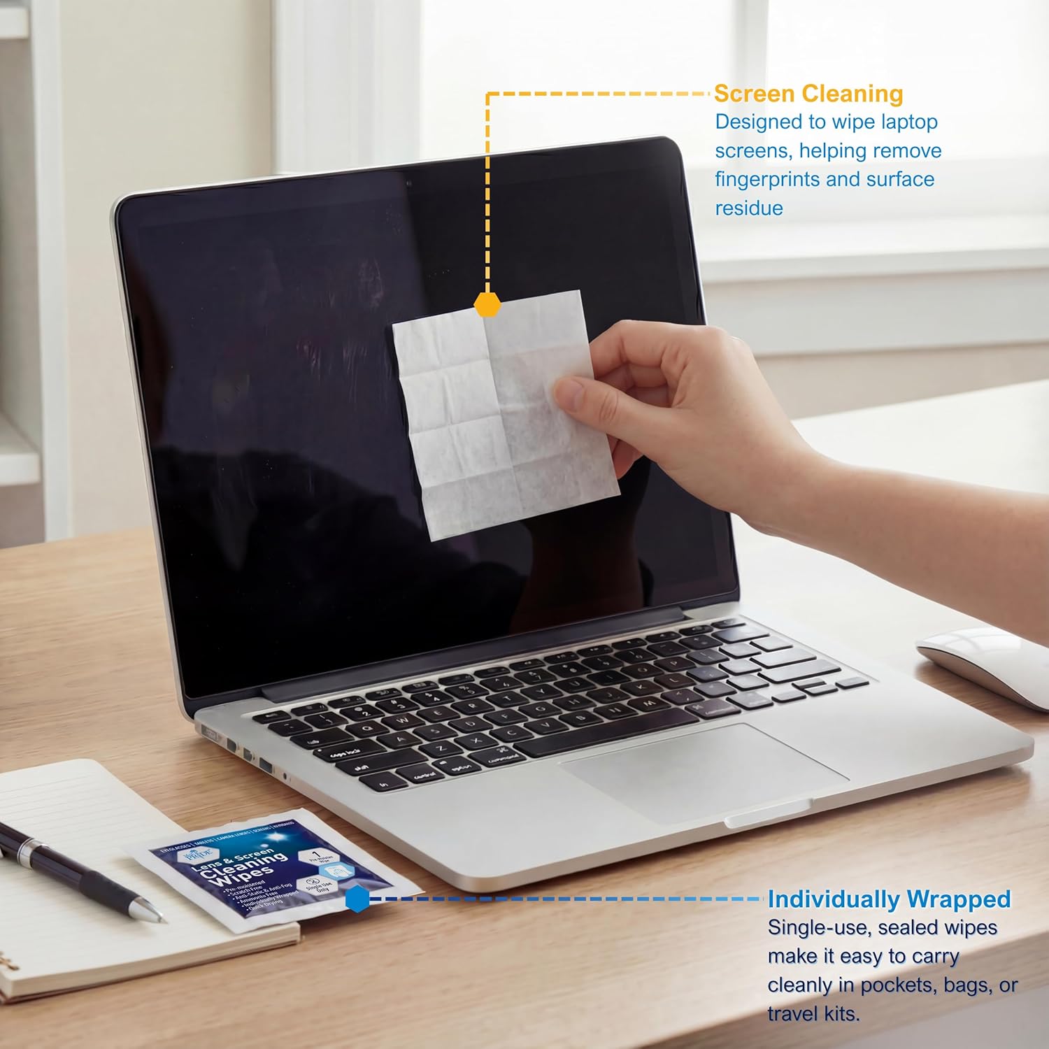 100 Pack Anti-Fog Lens Cleaning Wipes, Pre-Moistened Eyeglass Wipes for Glasses, Screens, Car Mirrors