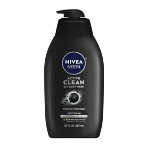 Nivea Men Active Clean Body Wash with Natural Charcoal for Normal to Oily Skin, 3-in-1 Charcoal Body Wash, Face and Hair, Draws Out Dirt and Impurities, 30 Fl Oz Bottle