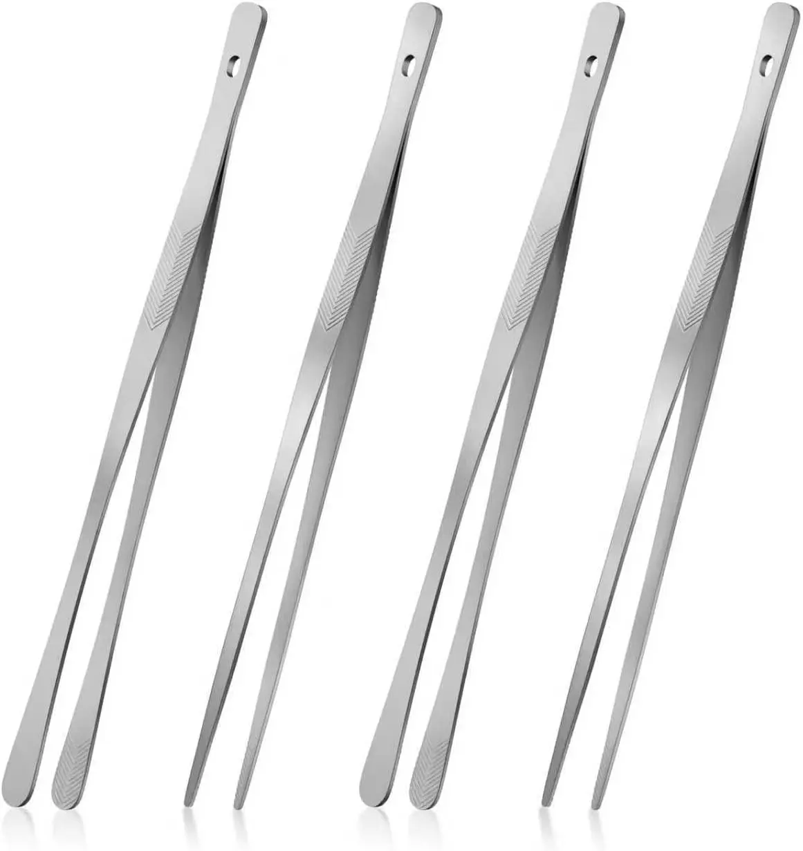 4PCS Kitchen Tongs Tweezers for Cooking, 12" Metal Kitchen Utensils, Stainless Steel Fine Cooking Tweezers Tongs with Precision Serrated Tips for Chef, Culinary, Serving Food, Pasta