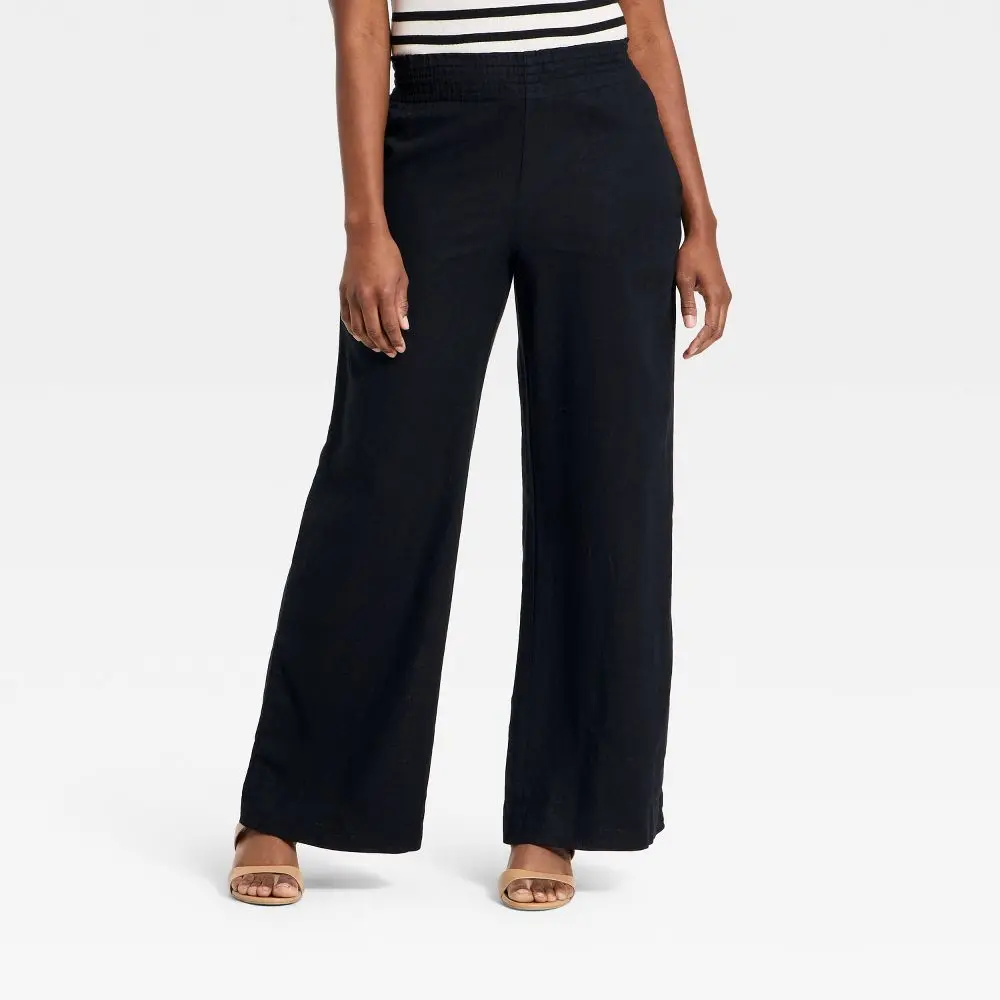 Women's Linen Wide Leg Pull-On Pants - A New Day