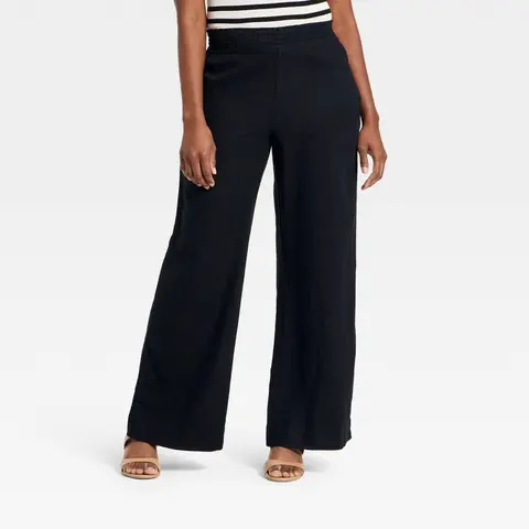 Women's Linen Wide Leg Pull-On Pants - A New Day